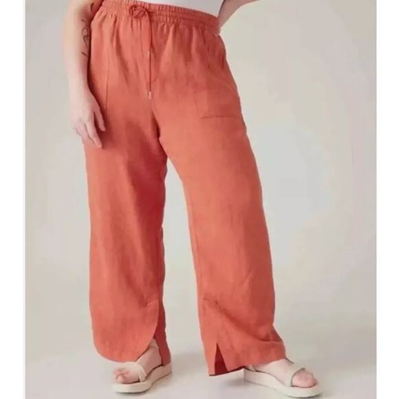 Athleta Retreat 100% Linen Wide-Leg Pant Size 22 NWT Orange Coastal Grandmother